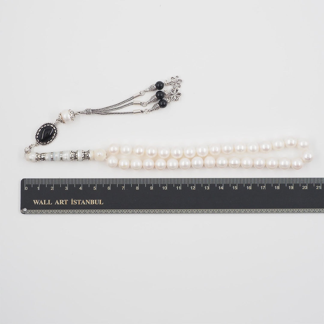 Genuine Pearl Tasbeeh with Nakkash Imam Bead and 925 Sterling Silver Tassel - WATD650