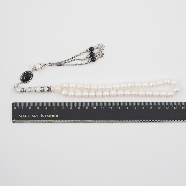 Genuine Pearl Tasbeeh with Nakkash Imam Bead and 925 Sterling Silver Tassel - WATD650