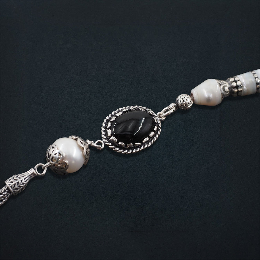 Genuine Pearl Tasbeeh with Nakkash Imam Bead and 925 Sterling Silver Tassel - WATD650