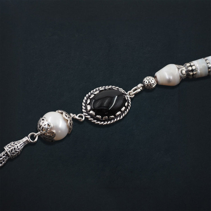 Genuine Pearl Tasbeeh with Nakkash Imam Bead and 925 Sterling Silver Tassel - WATD650