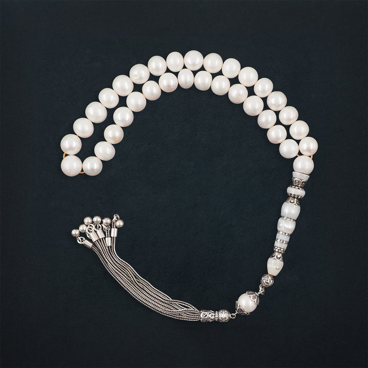 Genuine Pearl Tasbeeh with Nakkash Imam Bead and 925 Sterling Silver Tassel - WATD652