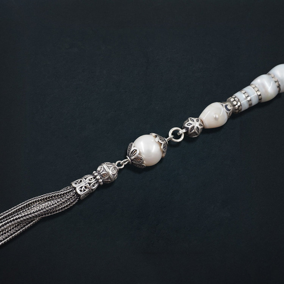 Genuine Pearl Tasbeeh with Nakkash Imam Bead and 925 Sterling Silver Tassel - WATD652