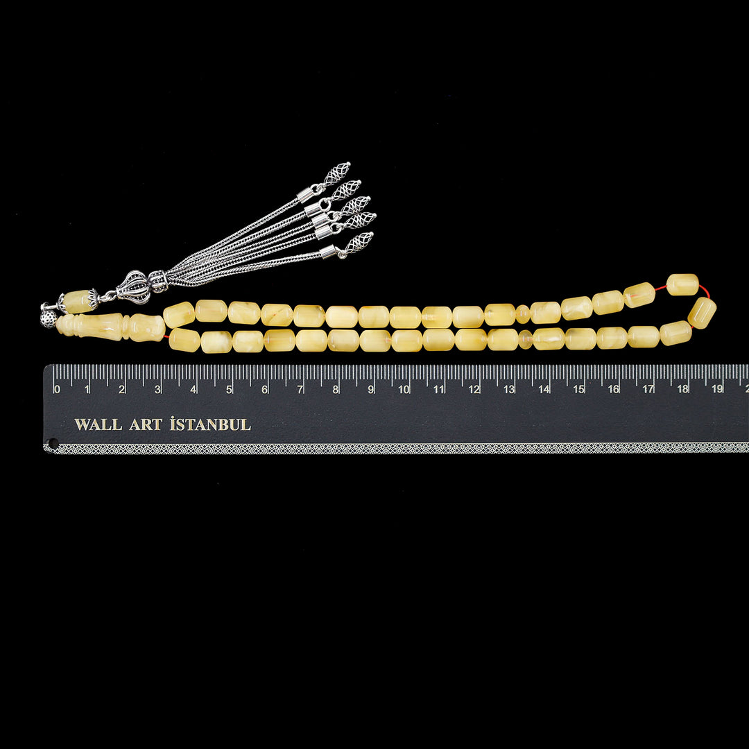 Premium Natural Baltic Amber Capsule Cut Silver Tassel Tasbeeh - WATD666