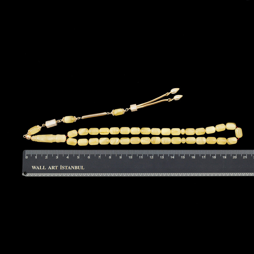 Premium Natural Baltic Amber Capsule Cut Silver Tassel Tasbeeh - WATD669