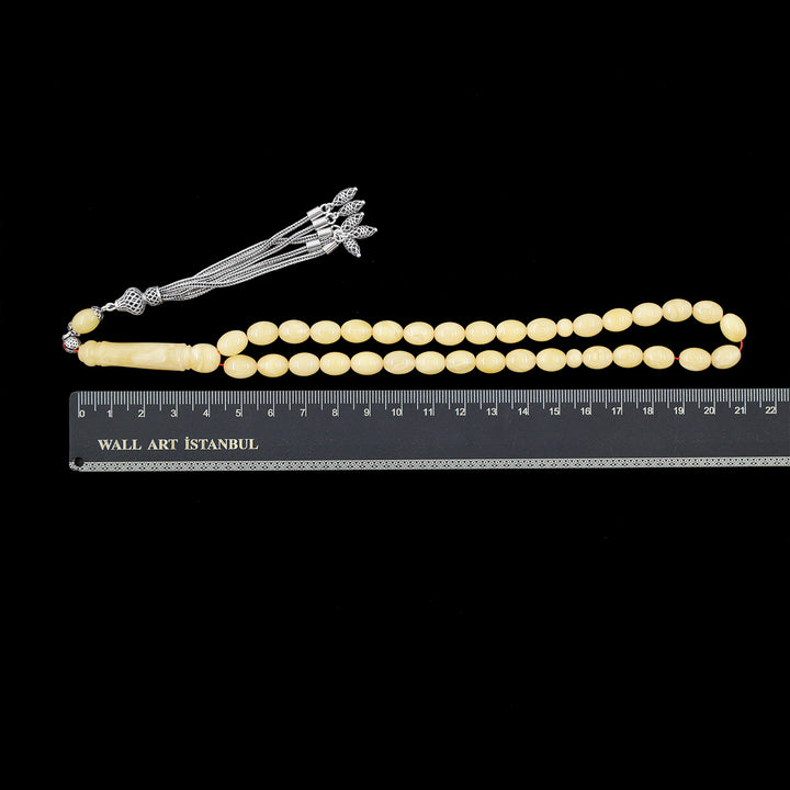 Premium Natural Baltic Amber Capsule Cut Silver Tassel Tasbeeh - WATD670