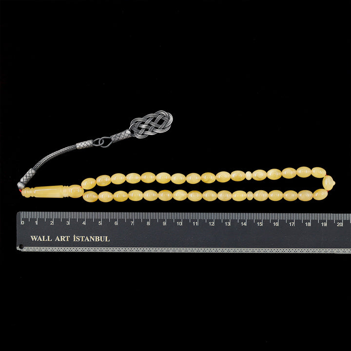 Premium Natural Baltic Amber Capsule Cut Silver Tassel Tasbeeh - WATD671