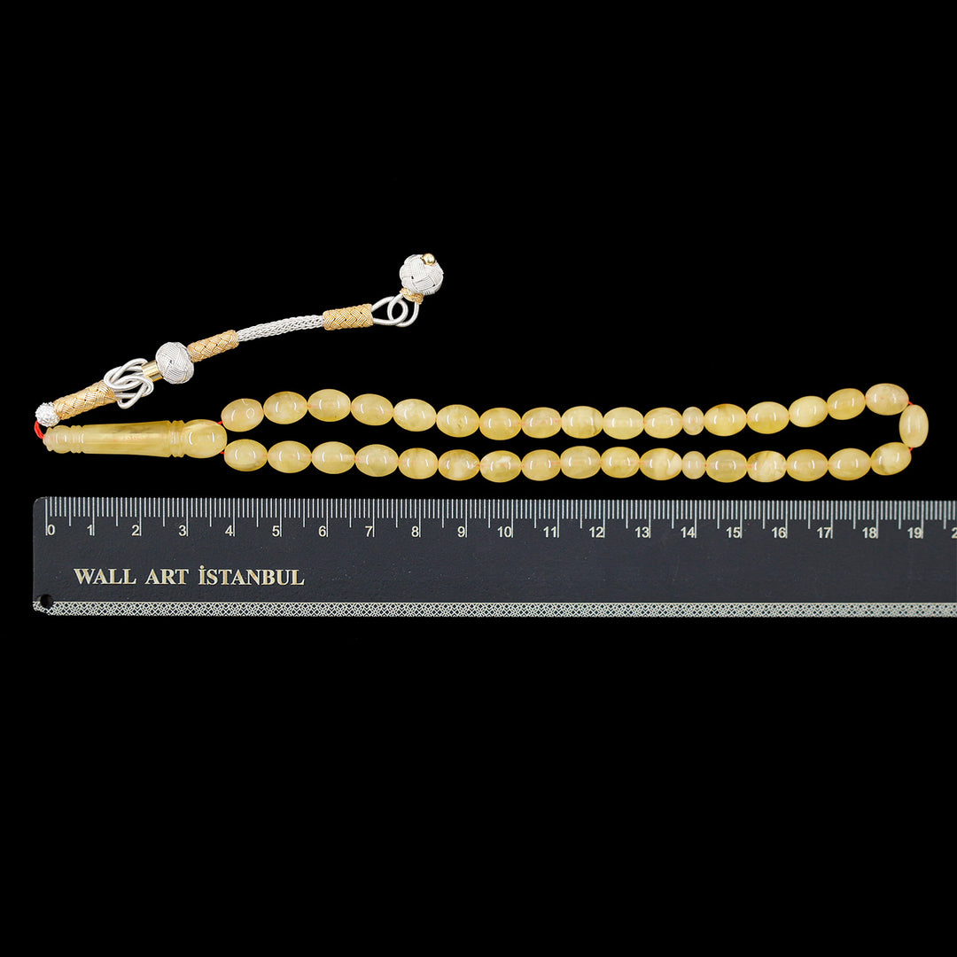 Premium Natural Baltic Amber Capsule Cut Silver Tassel Tasbeeh - WATD672