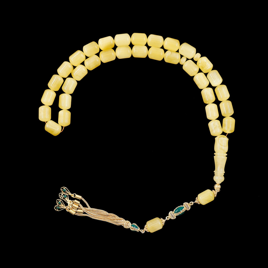 Premium Natural Baltic Amber Capsule Cut Silver Tassel Tasbeeh - WATD678