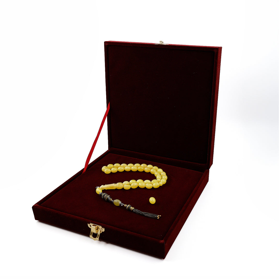 Premium Natural Baltic Amber Capsule Cut Silver Tassel Tasbeeh - WATD681