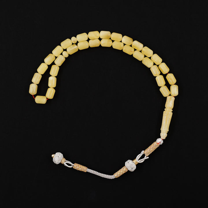 Premium Natural Baltic Amber Capsule Cut Silver Tassel Tasbeeh - WATD682