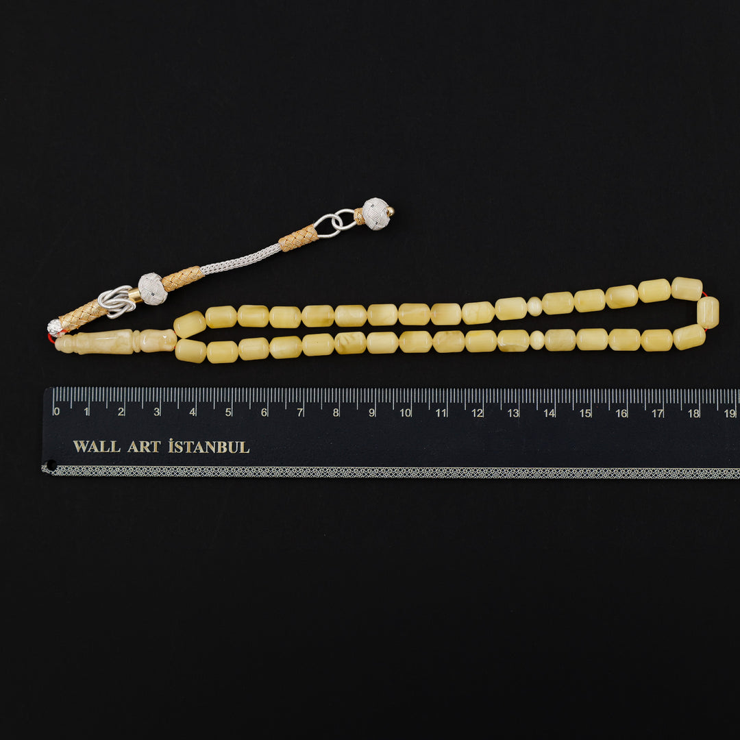 Premium Natural Baltic Amber Capsule Cut Silver Tassel Tasbeeh - WATD682
