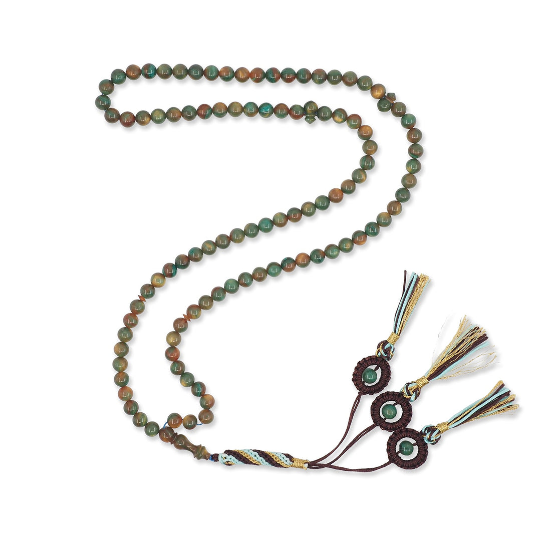 Macramé-Woven 99-Bead Round-Cut Catalin Tasbeeh - WATD795