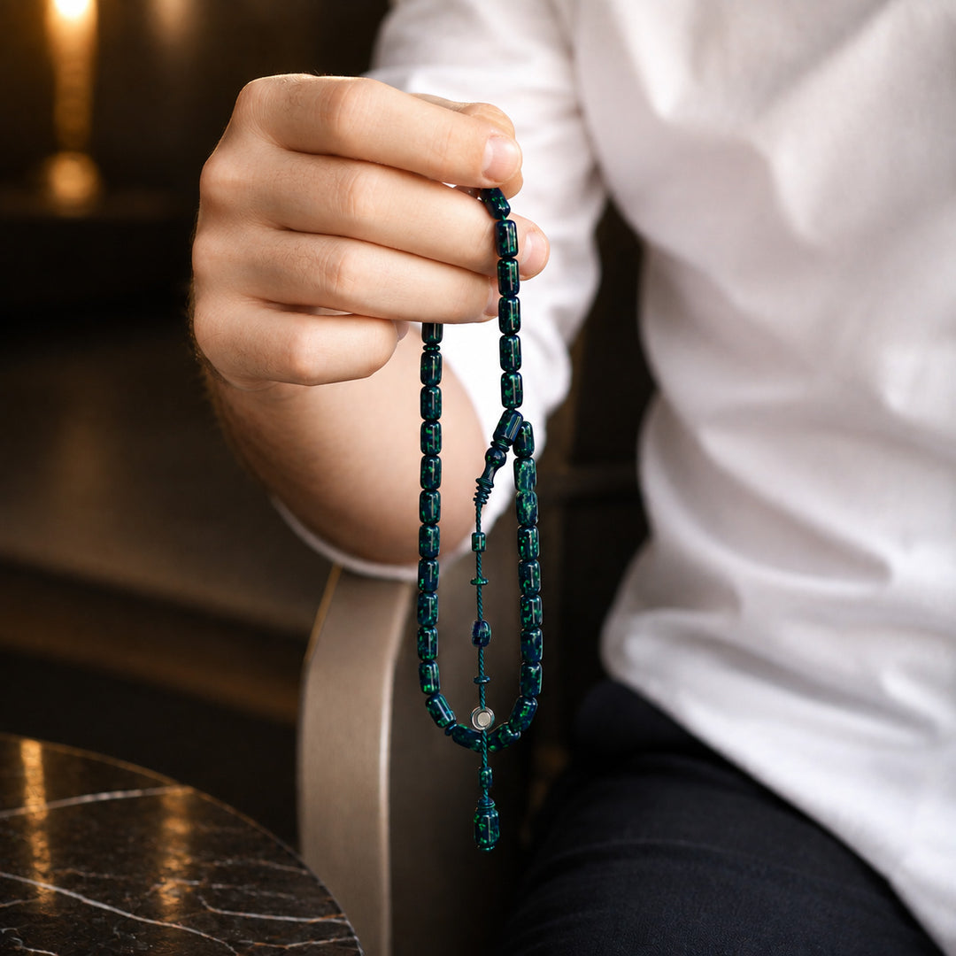Masterfully Crafted Glittered Opal Capsule-Cut Tasbeeh - WATD815