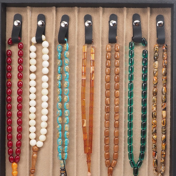Exclusive 14-Piece Collectible Tasbeeh Set (with Navy Blue Leather-Covered Wooden Case) - WATD834