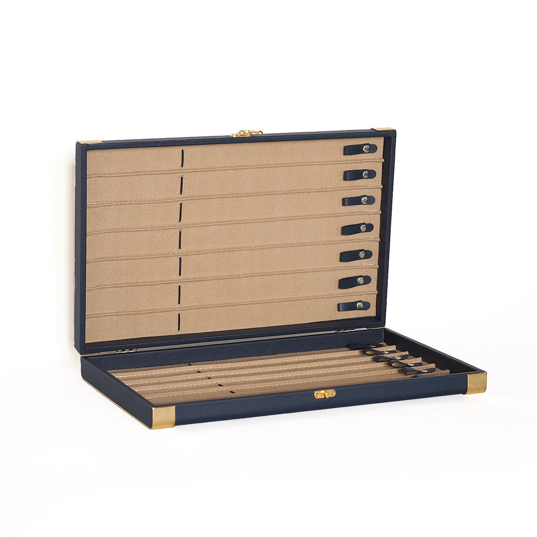Exclusive 14-Piece Collectible Tasbeeh Set (with Navy Blue Leather-Covered Wooden Case) - WATD834