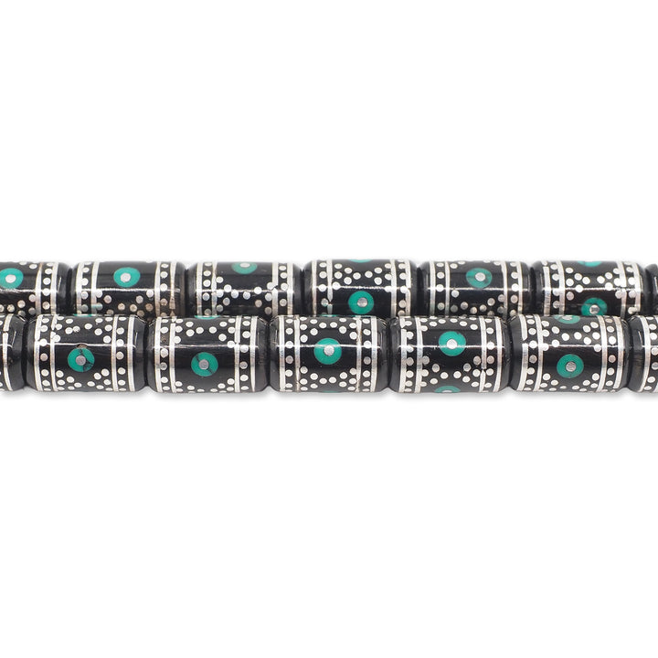 Mastercrafted Original Oltu Stone Tasbeeh with Turquoise Inlay, Silver Detailing &amp; Silver Tassel – WATD835