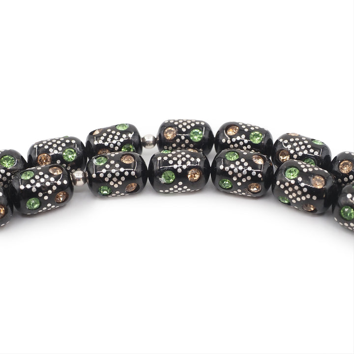 Mastercrafted Original Oltu Stone Tasbeeh with Turquoise &amp; Silver Inlay and Silver Tassel – WATD836