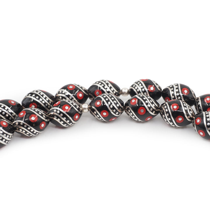 Mastercrafted Original Oltu Stone Tasbeeh with Coral &amp; Silver Inlay and Silver Tassel – WATD837