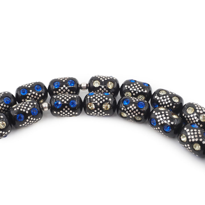 Mastercrafted Original Oltu Stone Tasbeeh with Turquoise &amp; Silver Inlay and Silver Tassel – WATD838
