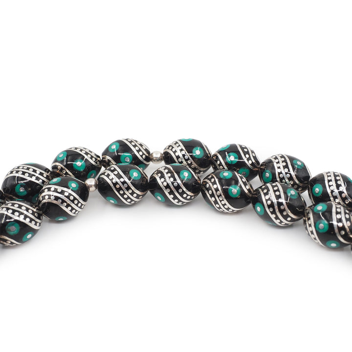 Mastercrafted Original Oltu Stone Tasbeeh with Turquoise &amp; Silver Inlay and Silver Tassel – WATD840