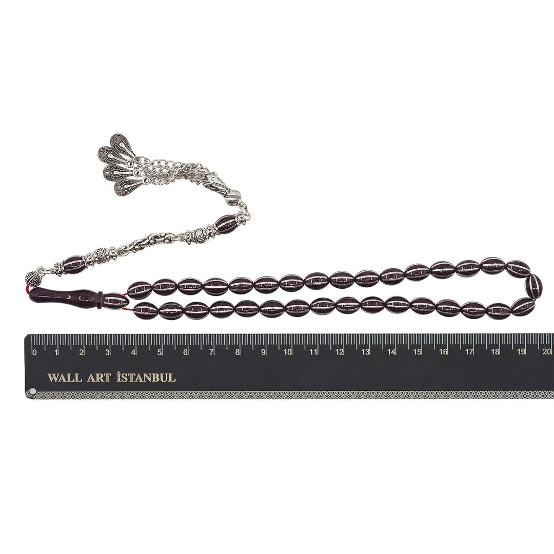 Fire Amber Tasbeeh with Split Oval-Cut Beads &amp; Tassel - WATD945