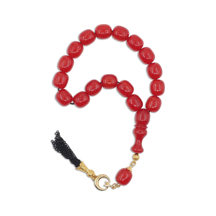 Large-Bead Pressed Amber Tasbeeh with Crescent &amp; Star Imame - WATD946