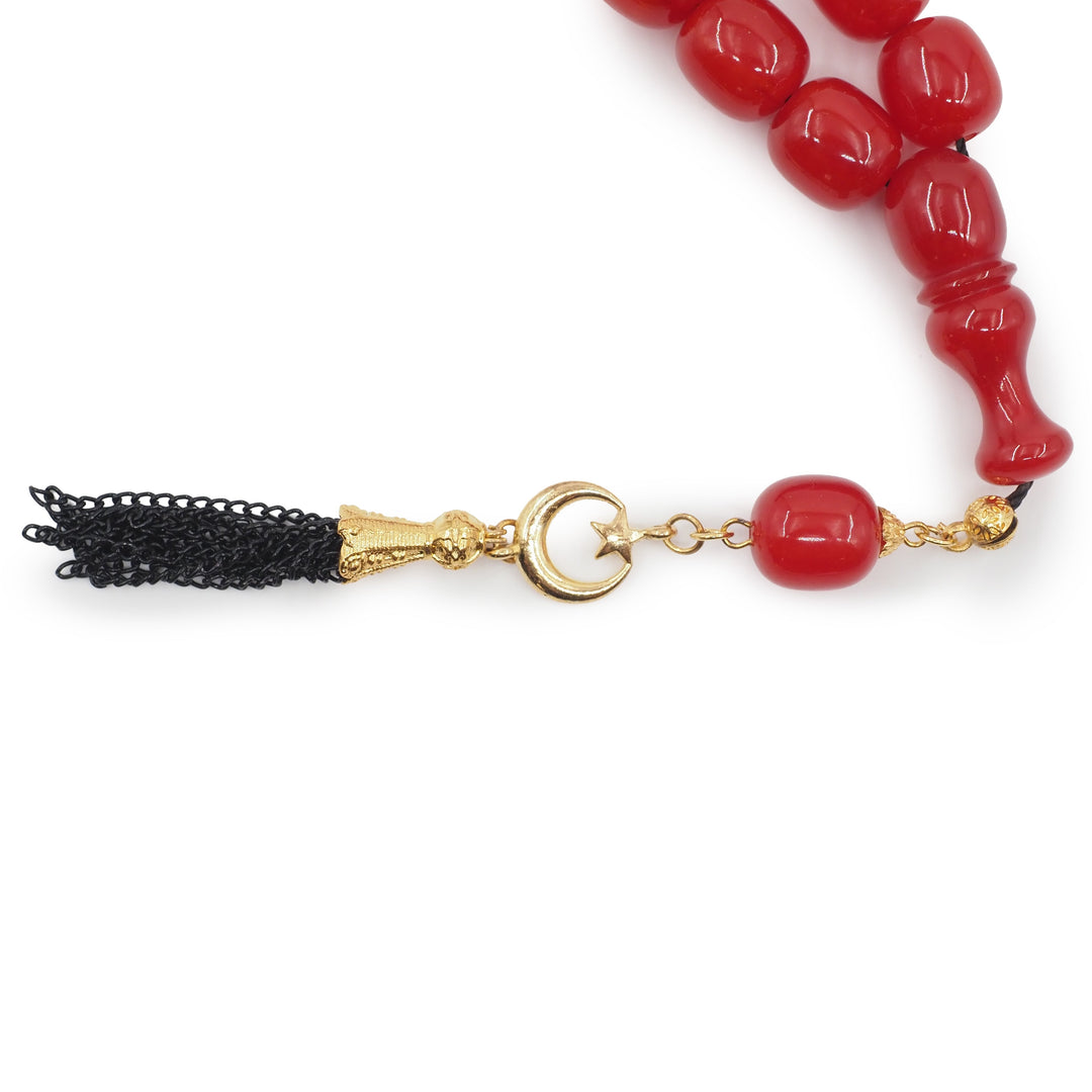 Large-Bead Pressed Amber Tasbeeh with Crescent &amp; Star Imame - WATD946