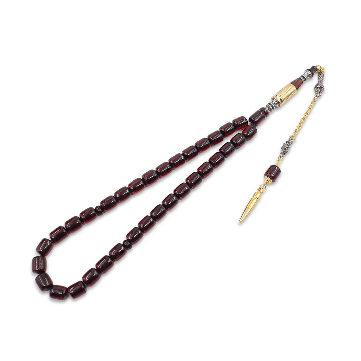 Fire Amber Tasbeeh with Lead-Detailed Nakkash Imam Bead - WATD964