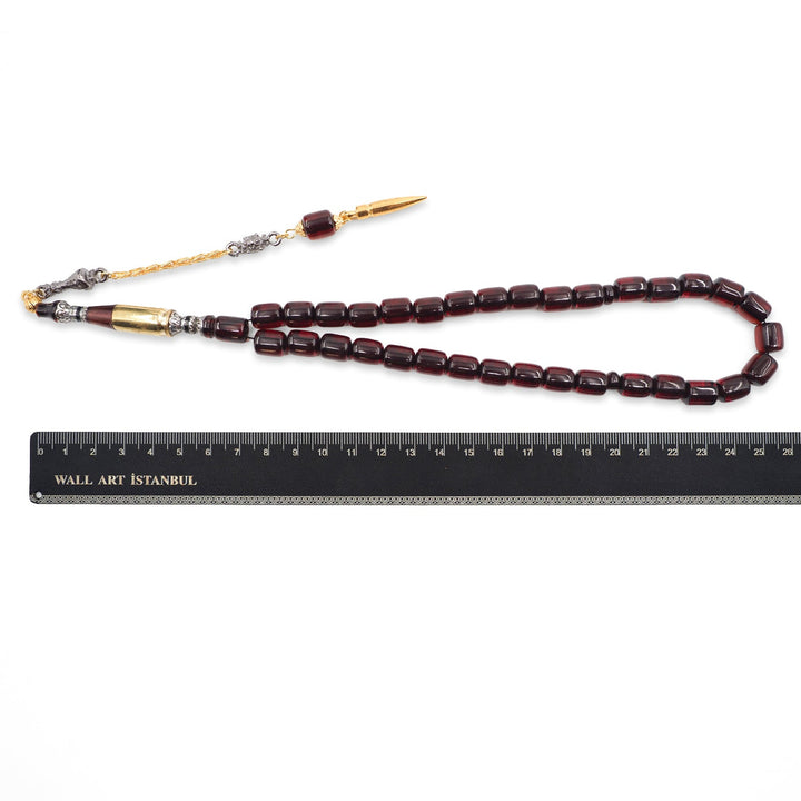Fire Amber Tasbeeh with Lead-Detailed Nakkash Imam Bead - WATD964