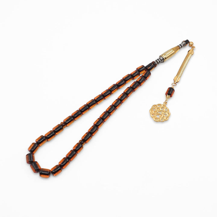 Fire Amber Tasbeeh with Lead-Detailed Nakkash Imam Bead - WATD965