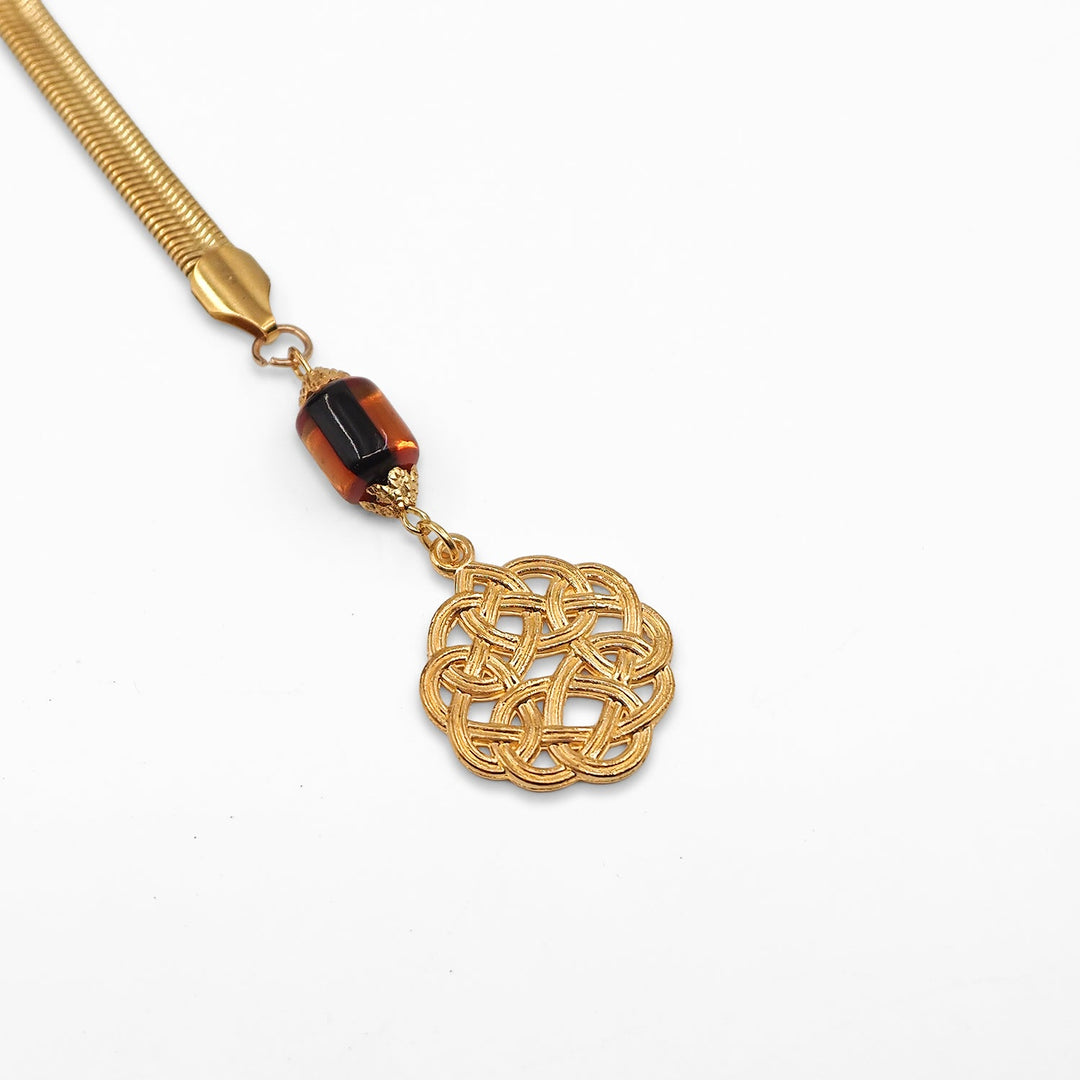 Fire Amber Tasbeeh with Lead-Detailed Nakkash Imam Bead - WATD965