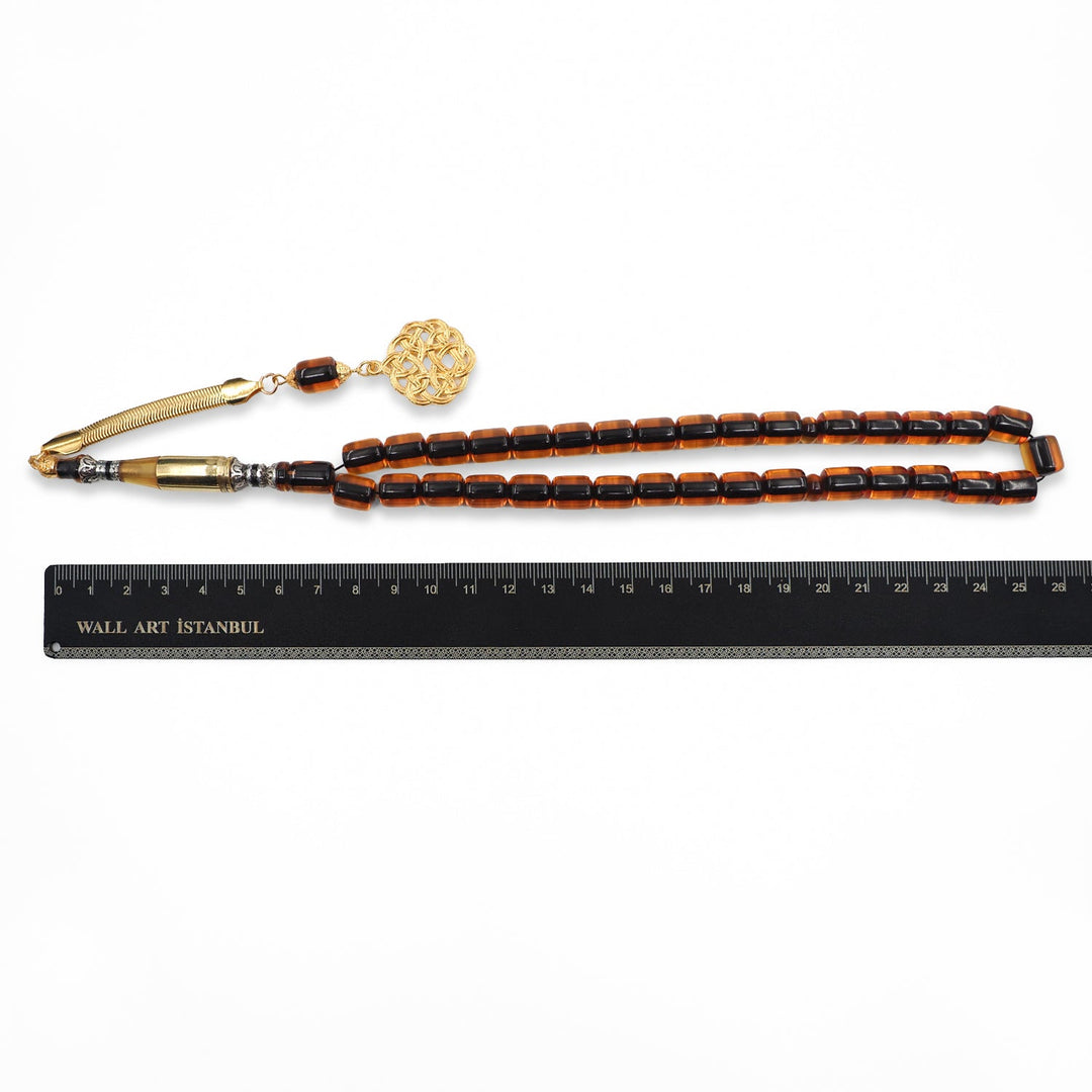 Fire Amber Tasbeeh with Lead-Detailed Nakkash Imam Bead - WATD965