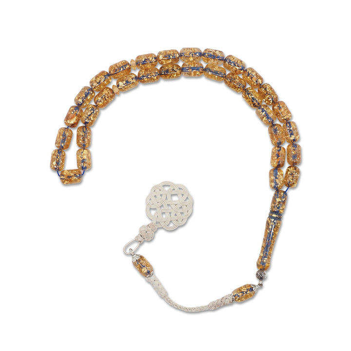 Gold-Leafed Plexiglass Airplane Window Capsule-Cut Tasbeeh with Kazaz Tassel - WATD980