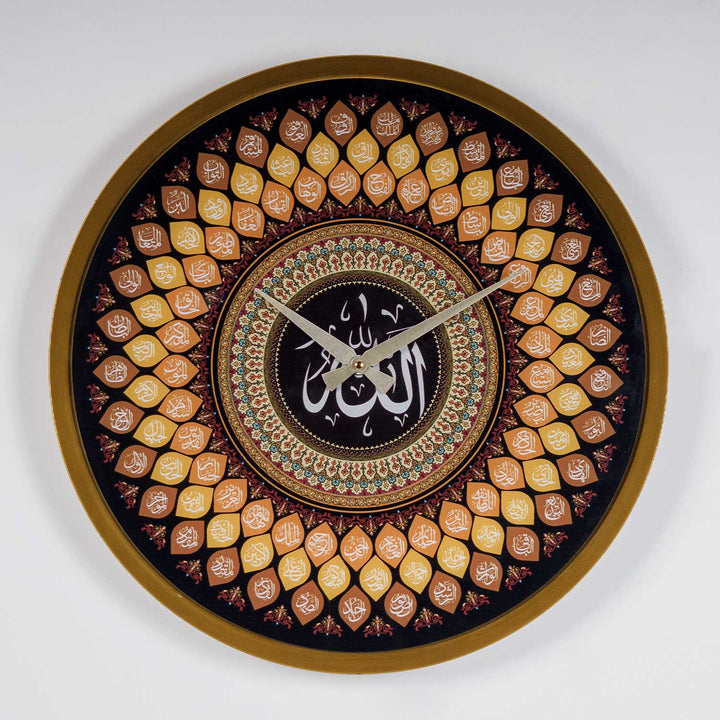 Horloge murale colorée en métal écrit 99 noms d'Allah - Asmaul Husna - WAMS020