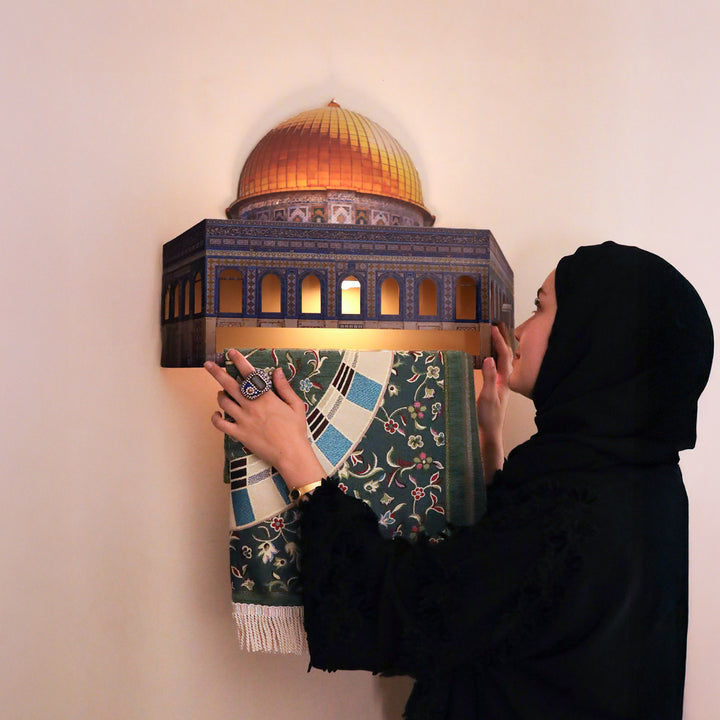 3D Metal Prayer Rug Holder & Wall Shelf with Al-Masjid Al-Aqsa - WAMH181
