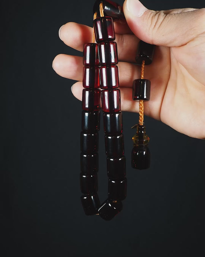 Large-Bead Faceted-Cut Fire Amber Tasbeeh with System Tassel - WATD863