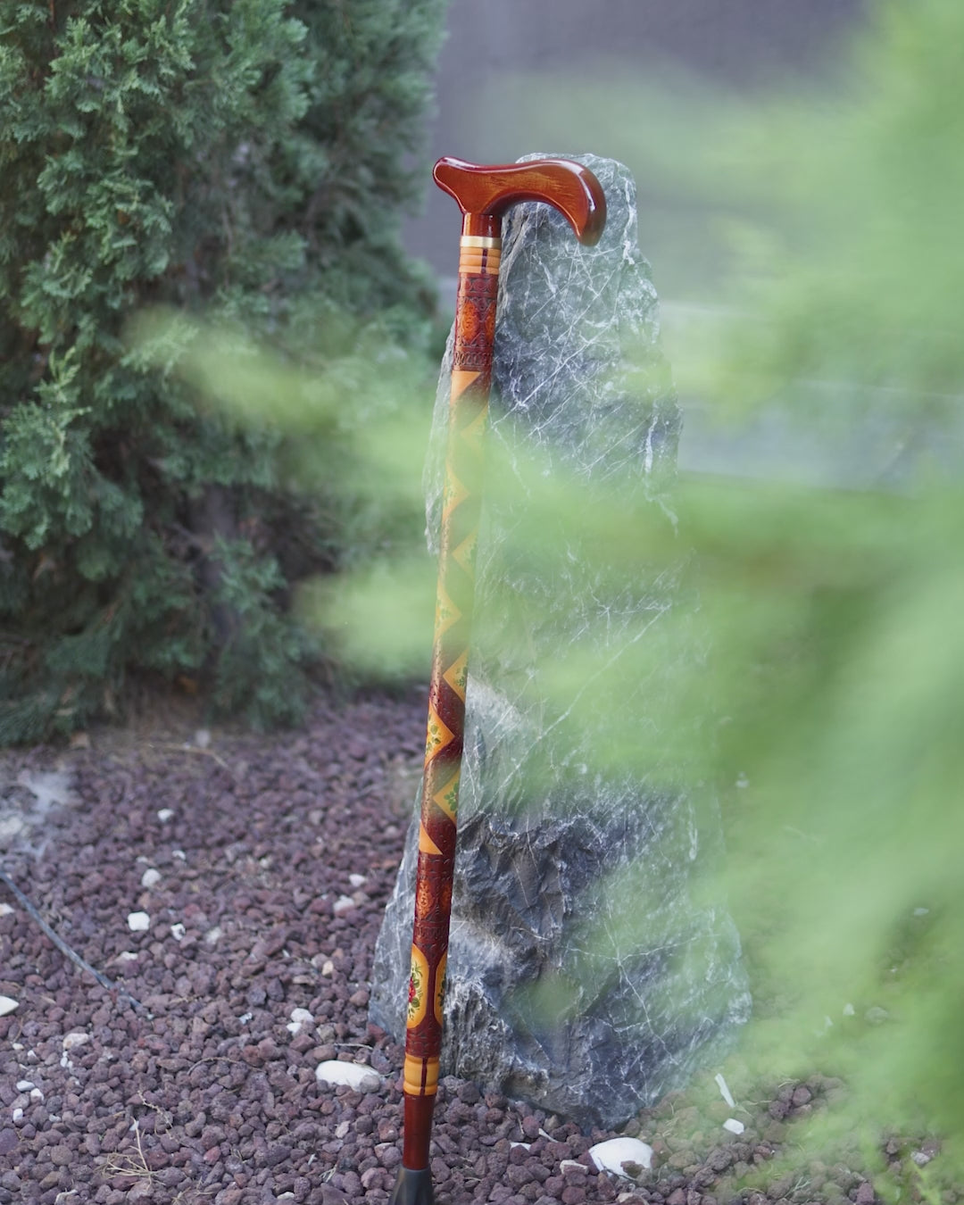 Handcrafted Leather-Covered Wooden Walking Cane - WAAH330