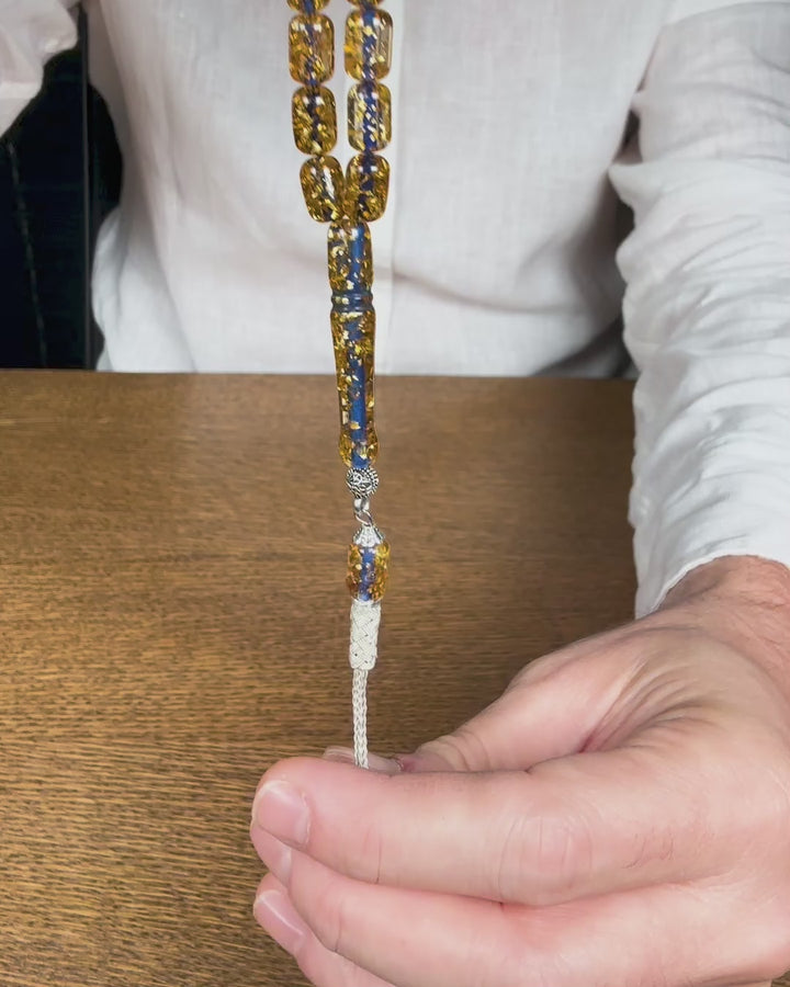 Gold-Leafed Plexiglass Capsule-Cut Tasbeeh with Kazaz Tassel - WATD980