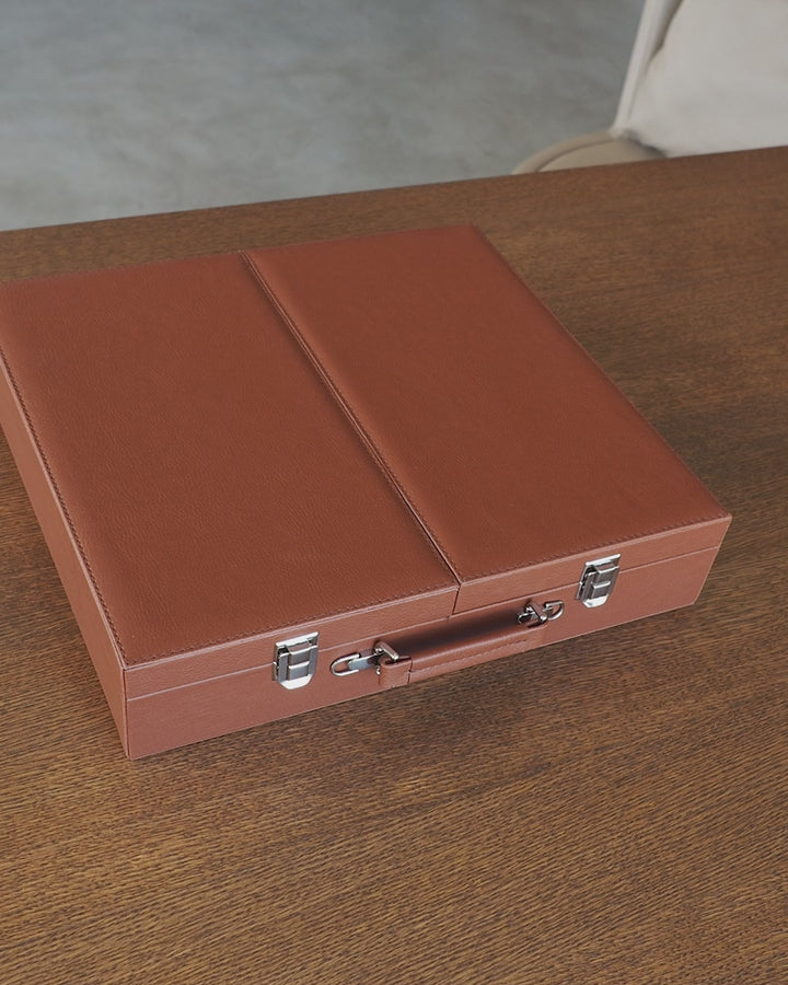Exclusive Tan Brown Leather-Covered Wooden Tasbeeh Case (For up to 67 Tasbeehs) - WATD511