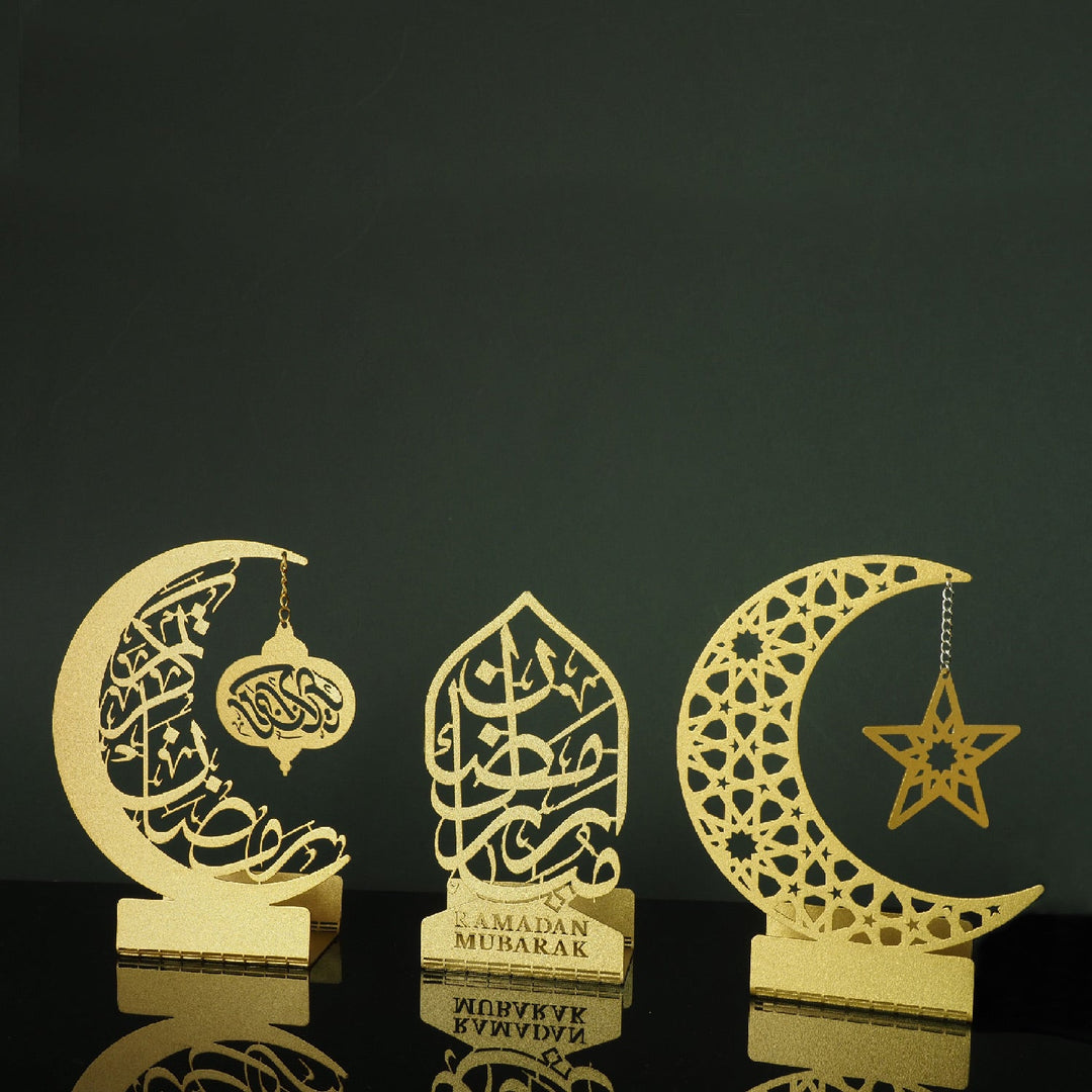  Eid Mubarak Gold Metall Kerzenständer Ramadan Dekorationen  Muslim Hohl Projektion Home Holder Decor Handwerk Kerzenständer Tisch