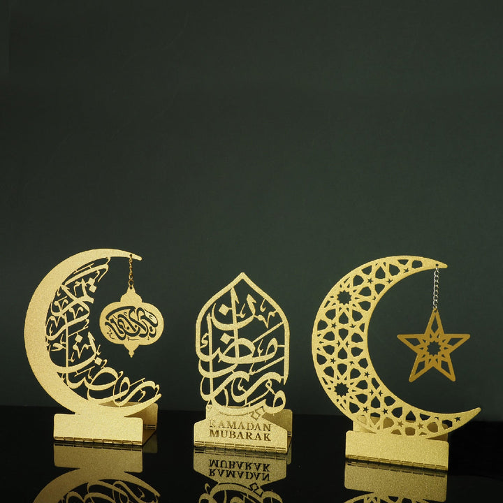 Ramadan Mubarak Set de 3 Bougeoirs en métal - WAMH099