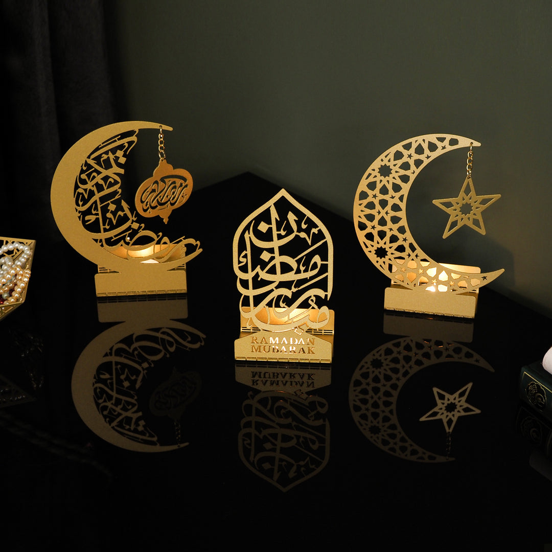 Ramadan Mubarak Set de 3 Bougeoirs en métal - WAMH099