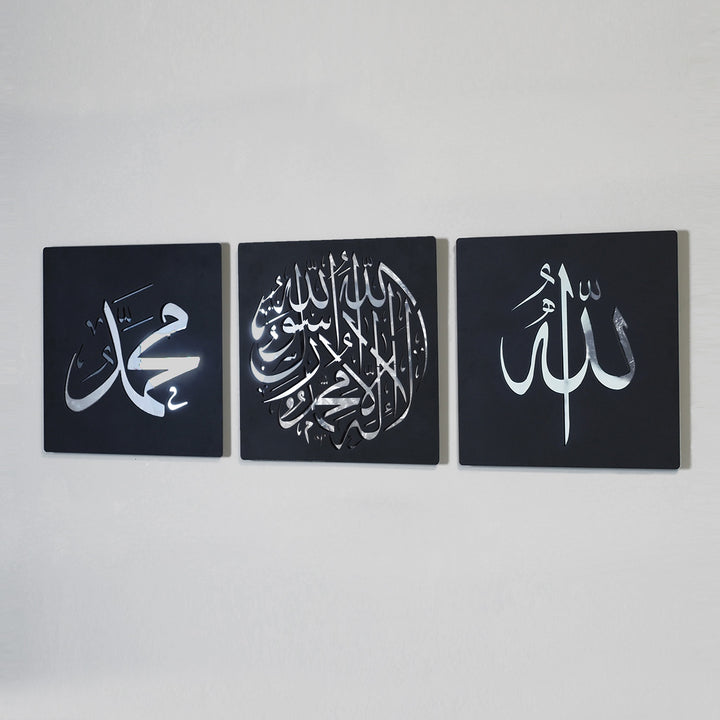 Première Kalima - Allah - Muhammad écrite Art mural islamique en métal Lot de 3 - WAM205