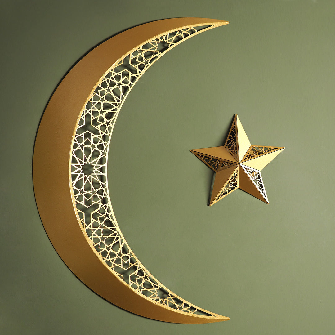 Art mural 3D en métal représentant un croissant et une étoile - WAM208