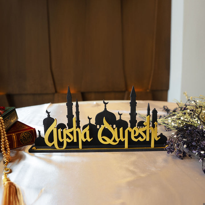 Custom Metal Tabletop Decor with Mosque Silhouette - WAMH112