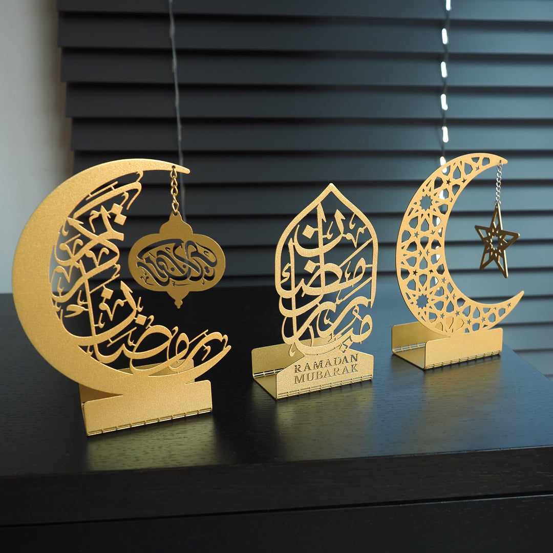 Ramadan Mubarak Set de 3 Bougeoirs en métal - WAMH099